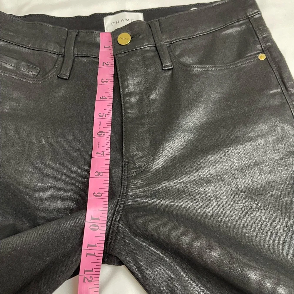 Frame High Rise Straight Coated  Stretchy Jeans in Noir Womens Size 29 - Picture 14 of 14
